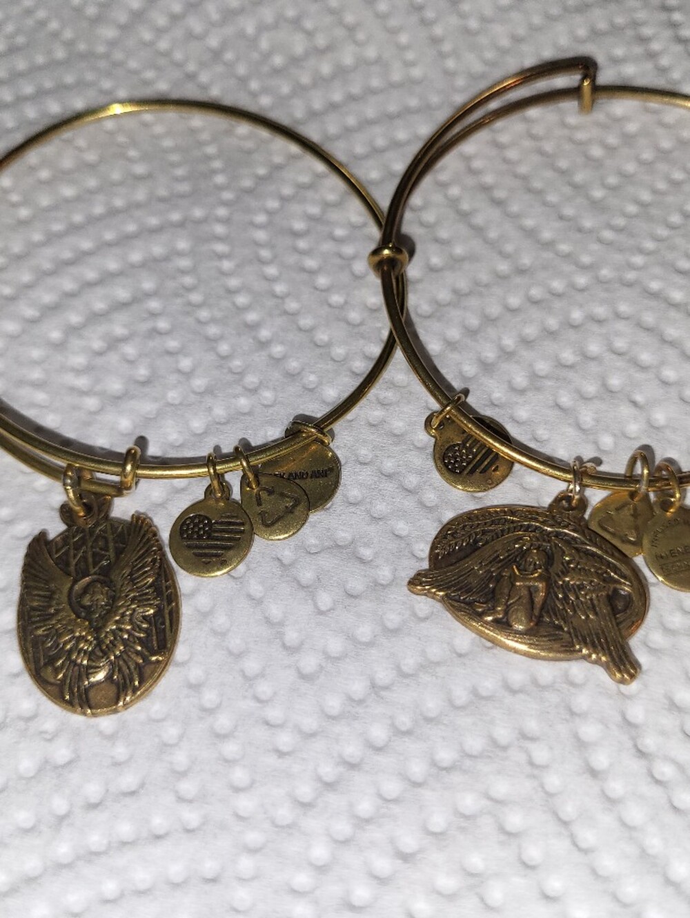 2 Alex & Ani Bronze Tone Bangle Bracelets Guardian Of Love/healing
